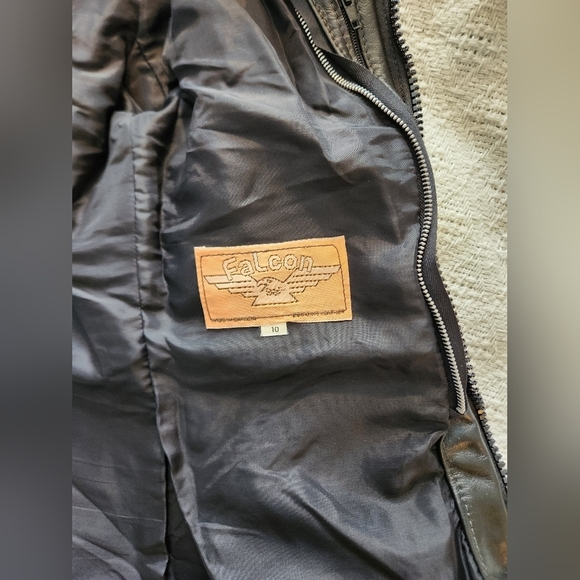 Women's Black Leather Falcon Motorcycle Jacket Size 10 - Picture 6 of 10